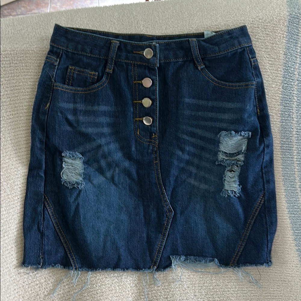 SHEIN Dark Blue Distressed Mini Skirt